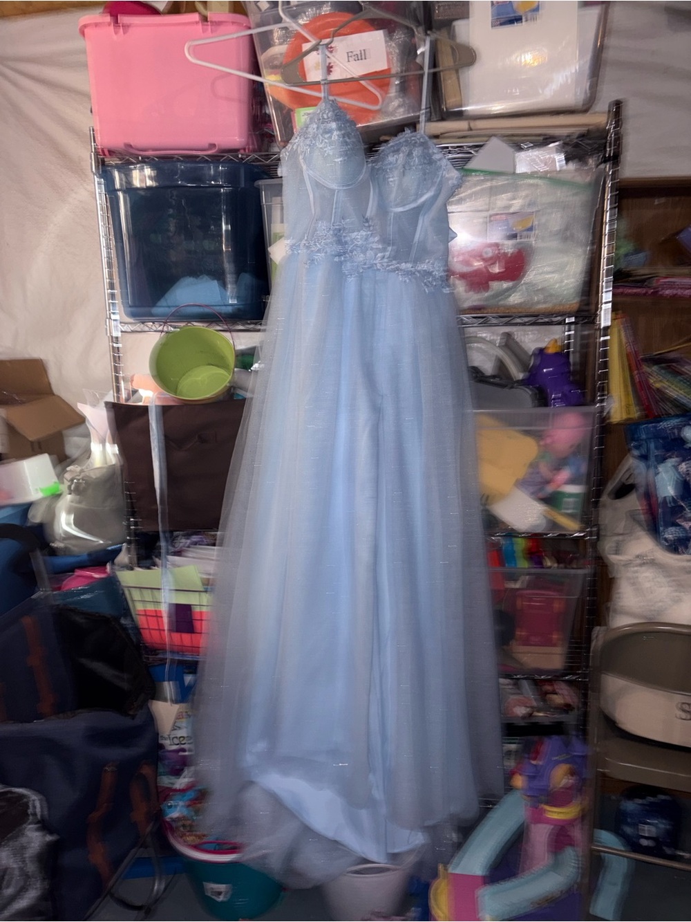 Light Blue Prom Dress with Lace Bodice